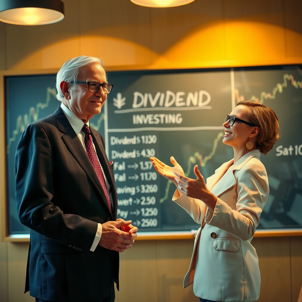 Warren Buffett smiling with dividend quote in background